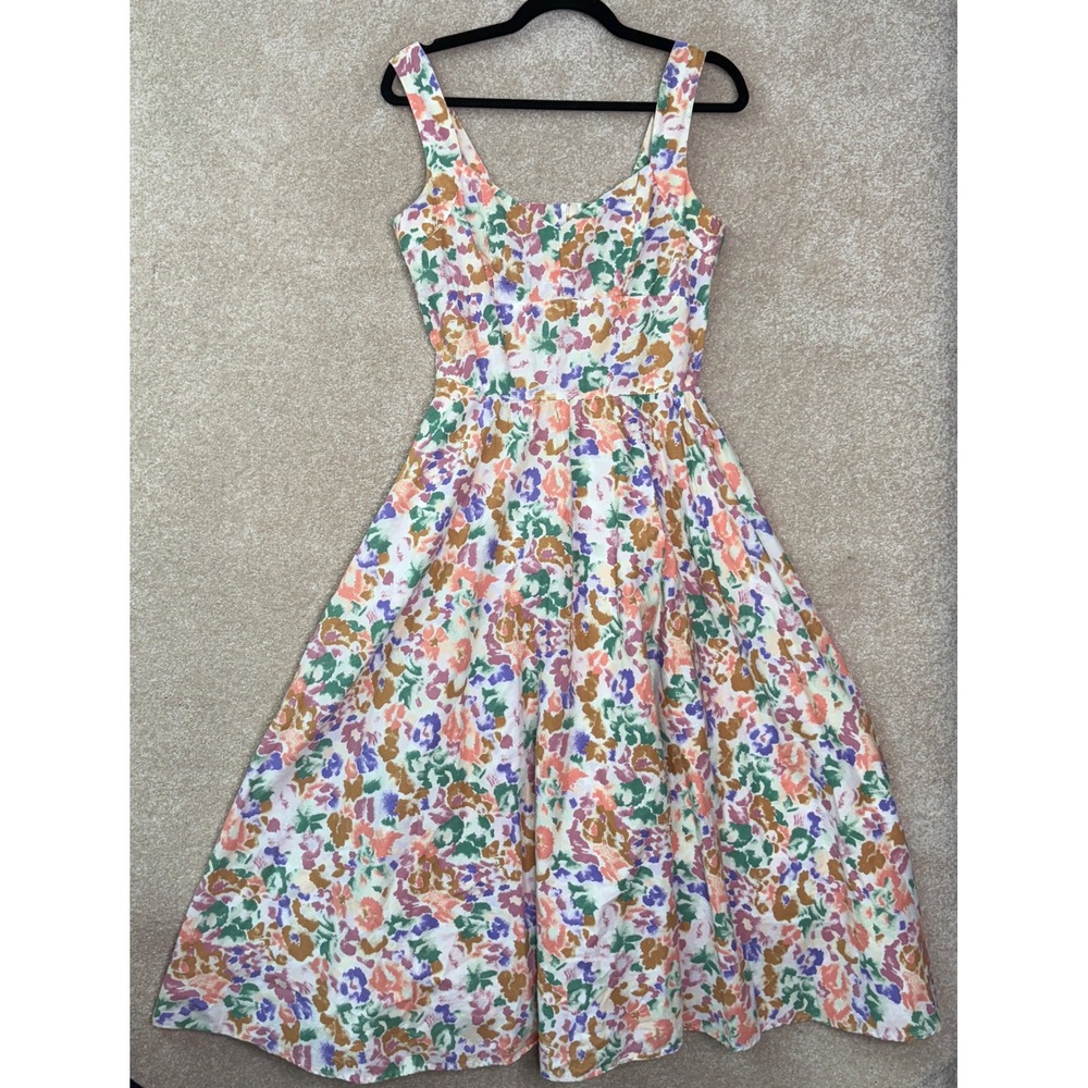 VINTAGE ALAIN TOUSSAINT Floral Midi Dress Women's 10 Petite 10P 90s Cottagecore - Picture 2 of 9